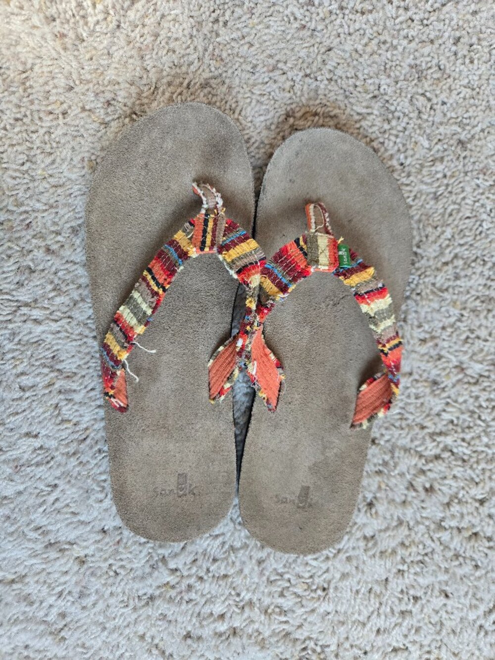 Sanuk Fraidy Cat Flip Flop Sandals Suede Multicolor Women's US Size 9